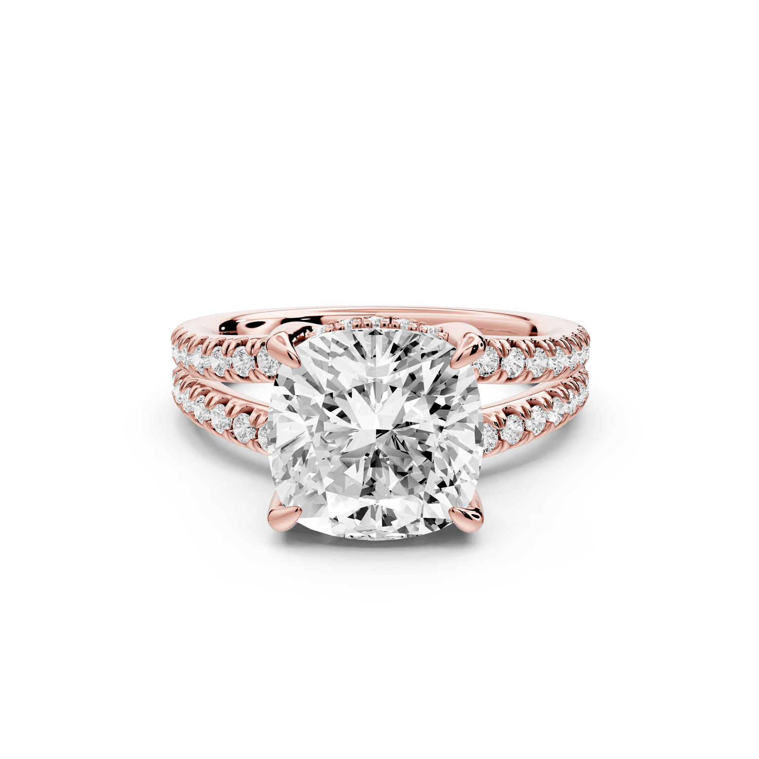 Liora - 4ct 18k rose gold cushion Hidden Halo Micro Pavé Split Shank Engagement Ring - Mr. Alex Jewelry