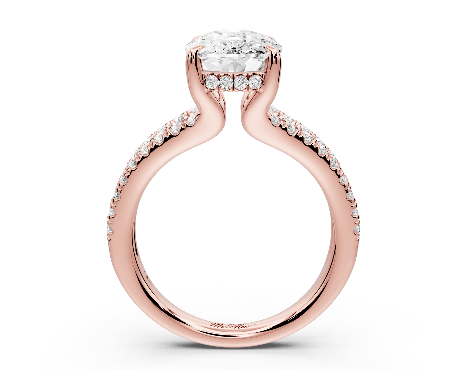 Liora - 4ct 18k rose gold ecushion Hidden Halo Micro Pavé Split Shank Engagement Ring - Mr. Alex Jewelry