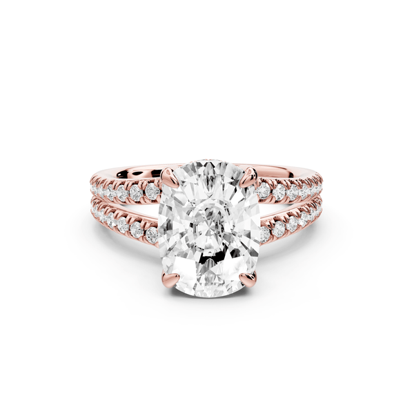 Liora - 4ct 18k rose gold ecushion Hidden Halo Micro Pavé Split Shank Engagement Ring - Mr. Alex Jewelry