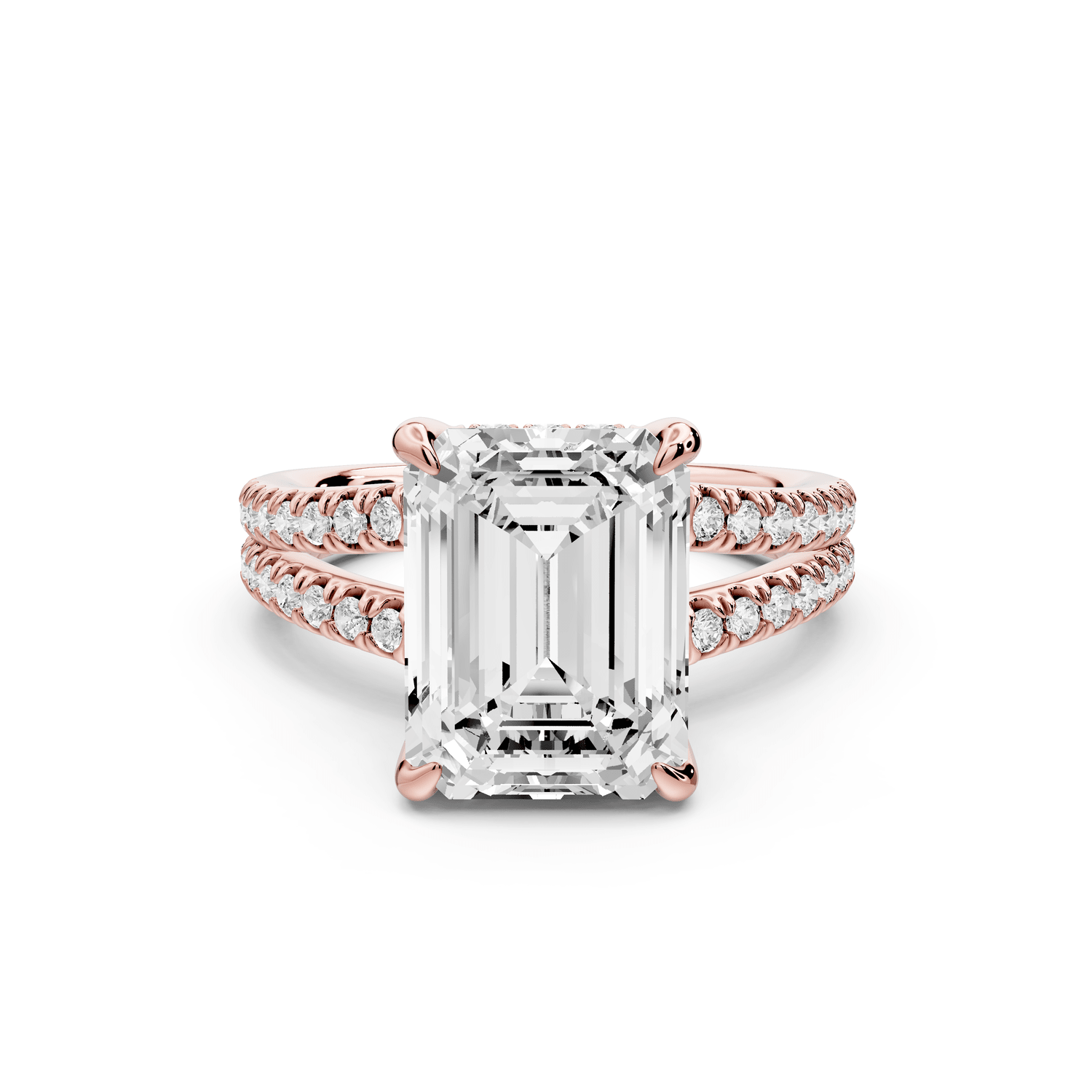 Liora - 4ct 18k rose gold emerald Hidden Halo Micro Pavé Split Shank Engagement Ring - Mr. Alex Jewelry
