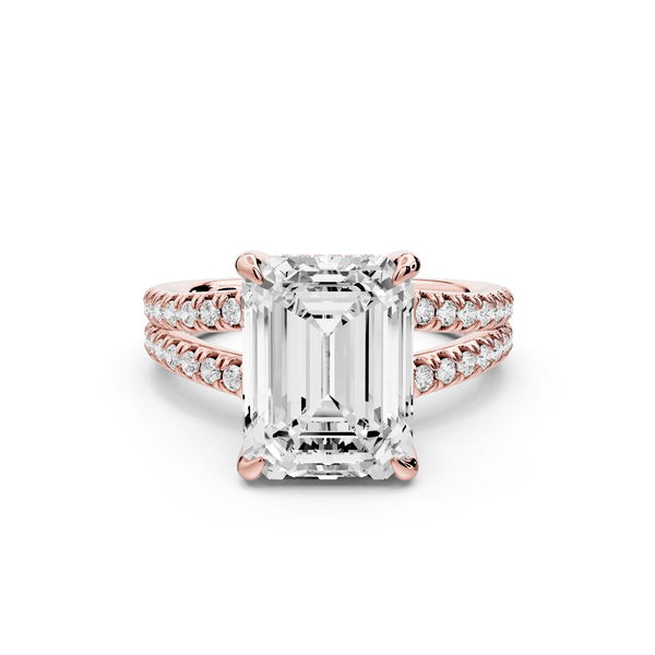 Liora - 4ct 18k rose gold emerald Hidden Halo Micro Pavé Split Shank Engagement Ring - Mr. Alex Jewelry