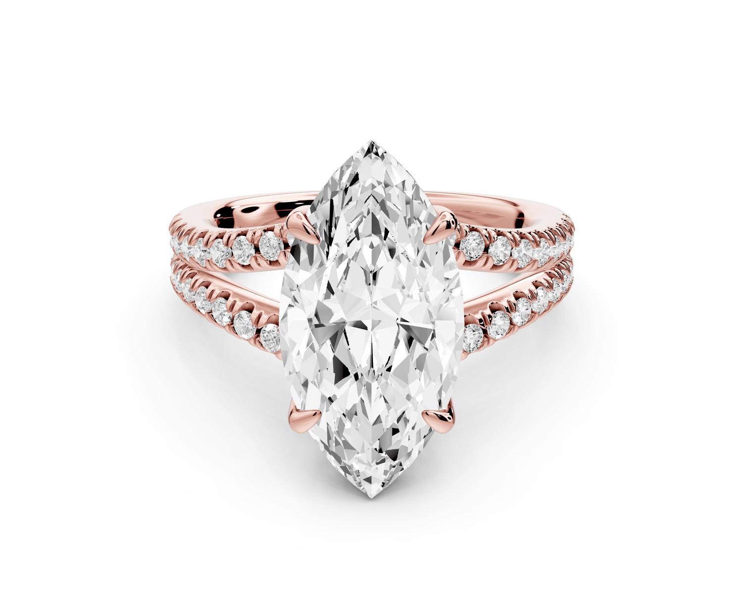 Liora - 4ct 18k rose gold marquise Hidden Halo Micro Pavé Split Shank Engagement Ring - Mr. Alex Jewelry