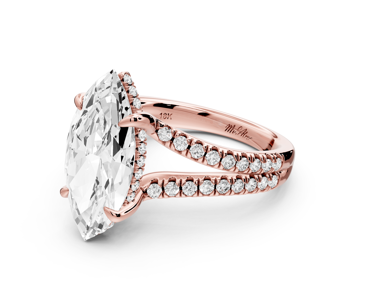 Liora - 4ct 18k rose gold marquise Hidden Halo Micro Pavé Split Shank Engagement Ring - Mr. Alex Jewelry