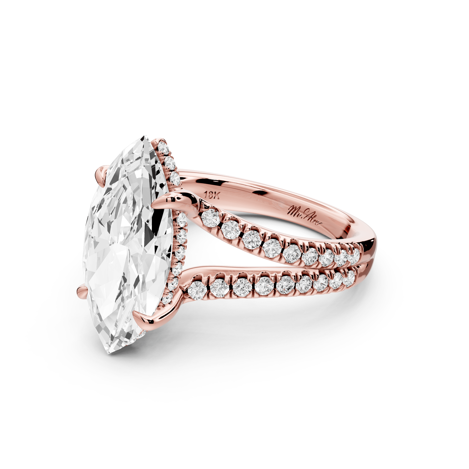 Liora - 4ct 18k rose gold marquise Hidden Halo Micro Pavé Split Shank Engagement Ring - Mr. Alex Jewelry