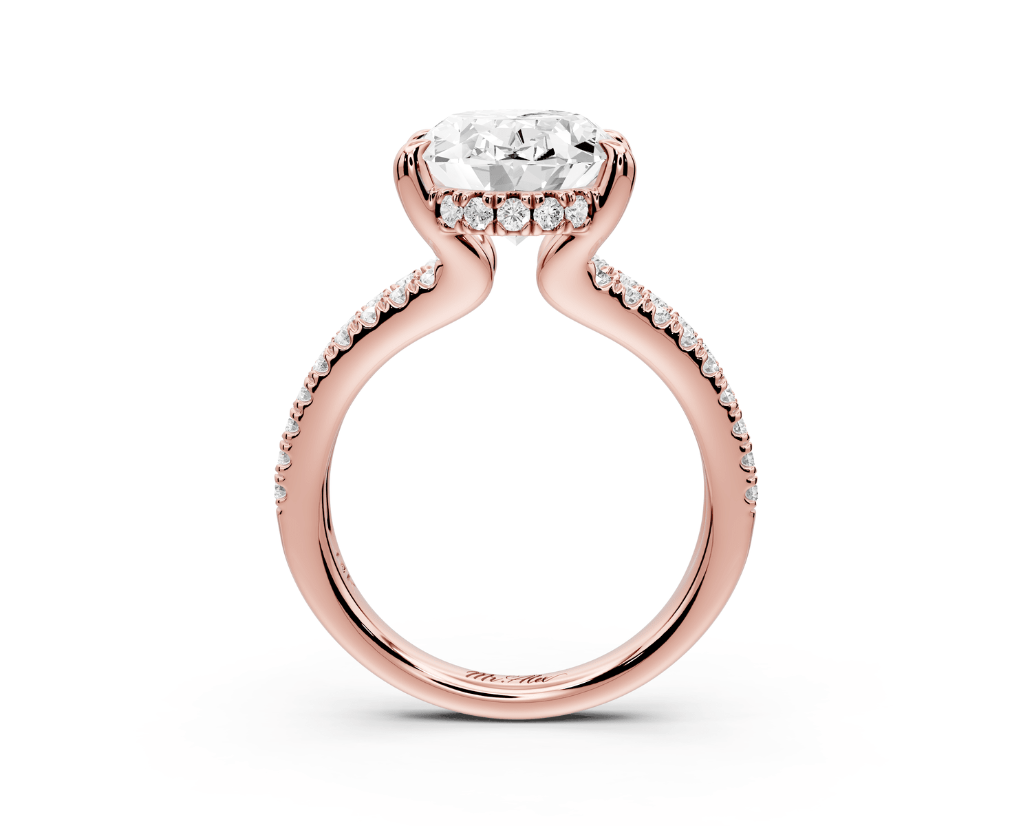 Liora - 4ct 18k rose gold oval Hidden Halo Micro Pavé Split Shank Engagement Ring - Mr. Alex Jewelry
