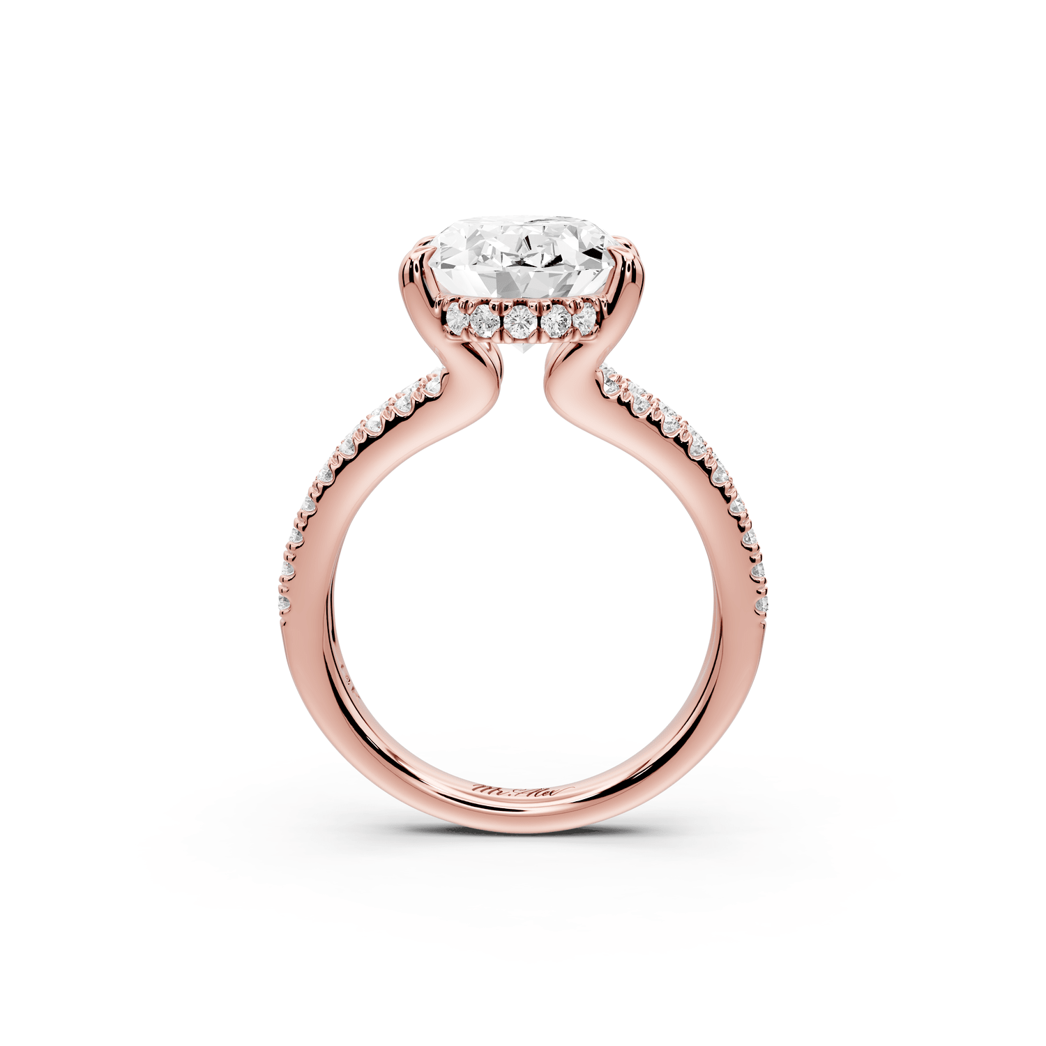 Liora - 4ct 18k rose gold oval Hidden Halo Micro Pavé Split Shank Engagement Ring - Mr. Alex Jewelry