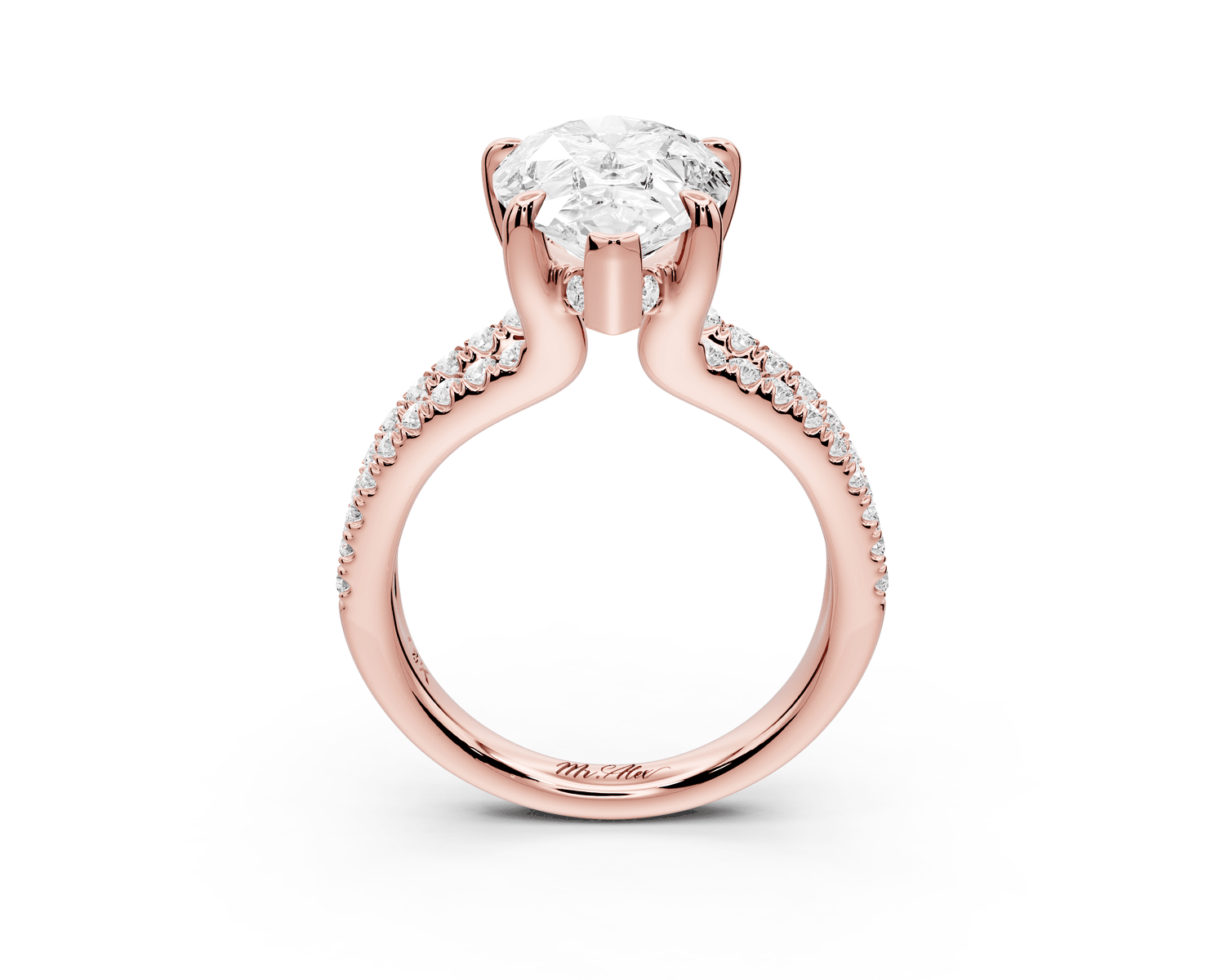 Liora - 4ct 18k rose gold pear Hidden Halo Micro Pavé Split Shank Engagement Ring - Mr. Alex Jewelry