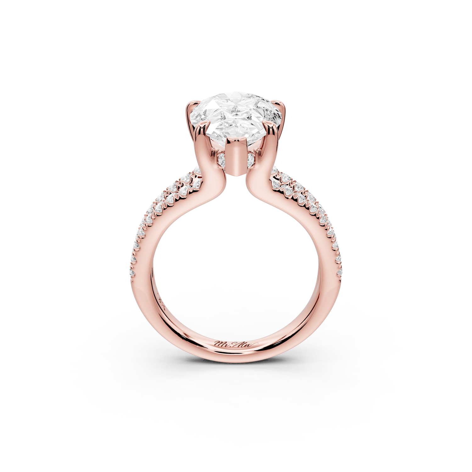 Liora - 4ct 18k rose gold pear Hidden Halo Micro Pavé Split Shank Engagement Ring - Mr. Alex Jewelry