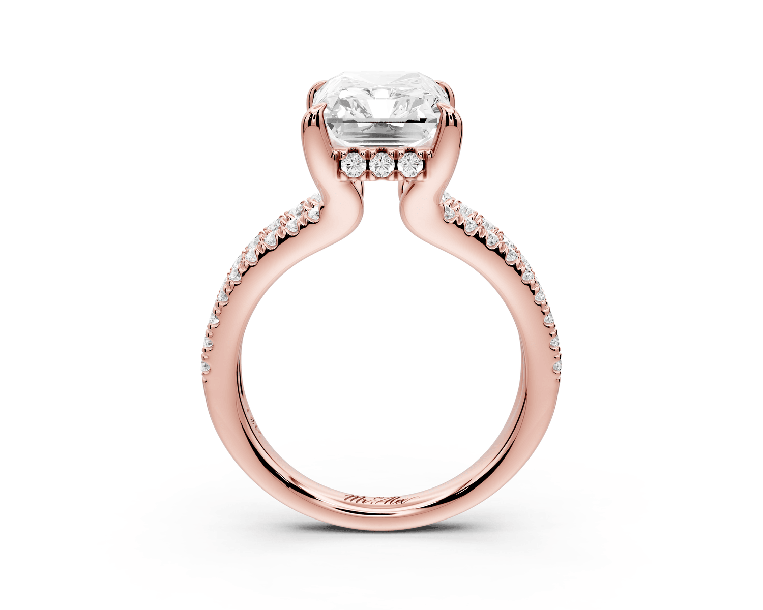 Liora - 4ct 18k rose gold radiant Hidden Halo Micro Pavé Split Shank Engagement Ring - Mr. Alex Jewelry