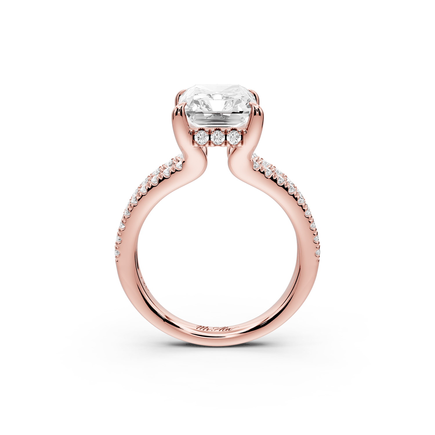 Liora - 4ct 18k rose gold radiant Hidden Halo Micro Pavé Split Shank Engagement Ring - Mr. Alex Jewelry
