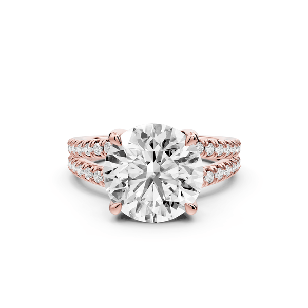 Liora - 4ct 18k rose gold round Hidden Halo Micro Pavé Split Shank Engagement Ring - Mr. Alex Jewelry