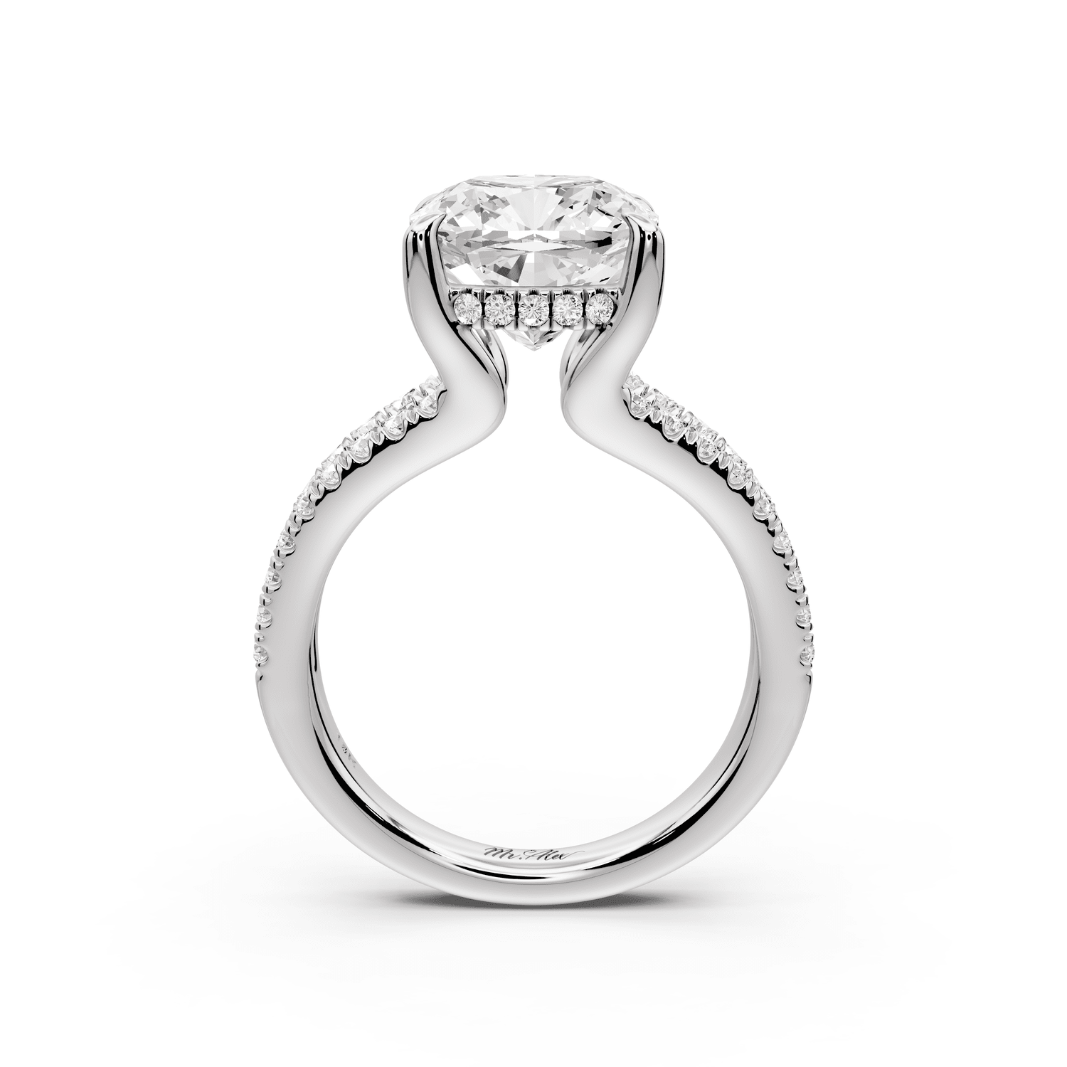 Liora - 4ct 18k white gold cushion Hidden Halo Micro Pavé Split Shank Engagement Ring - Mr. Alex Jewelry