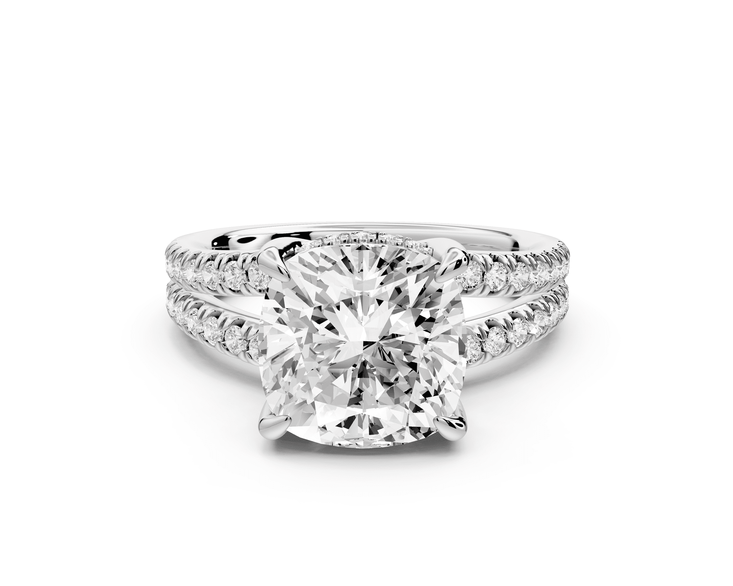 Liora - 4ct 18k white gold cushion Hidden Halo Micro Pavé Split Shank Engagement Ring - Mr. Alex Jewelry