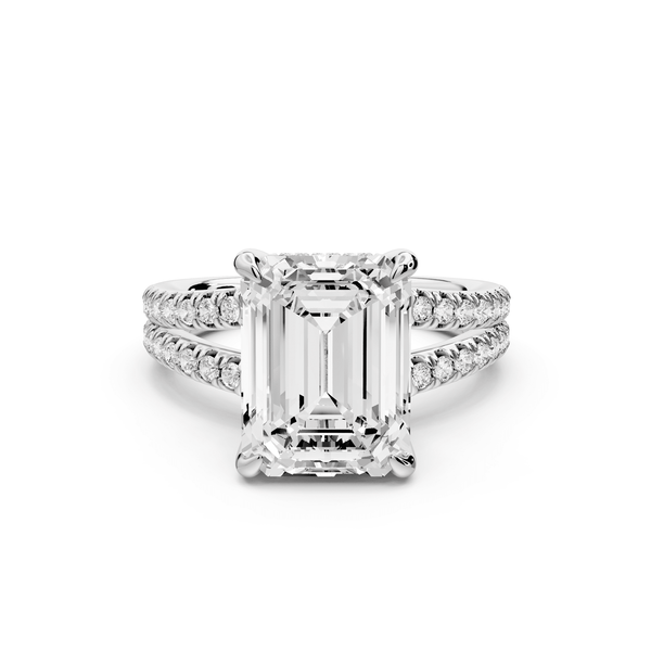 Liora - 4ct 18k white gold emerald Hidden Halo Micro Pavé Split Shank Engagement Ring - Mr. Alex Jewelry