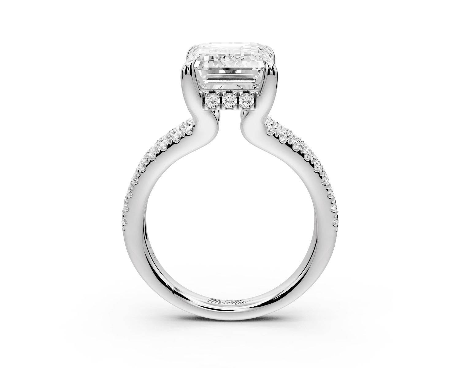 Liora - 4ct 18k white gold emerald Hidden Halo Micro Pavé Split Shank Engagement Ring - Mr. Alex Jewelry