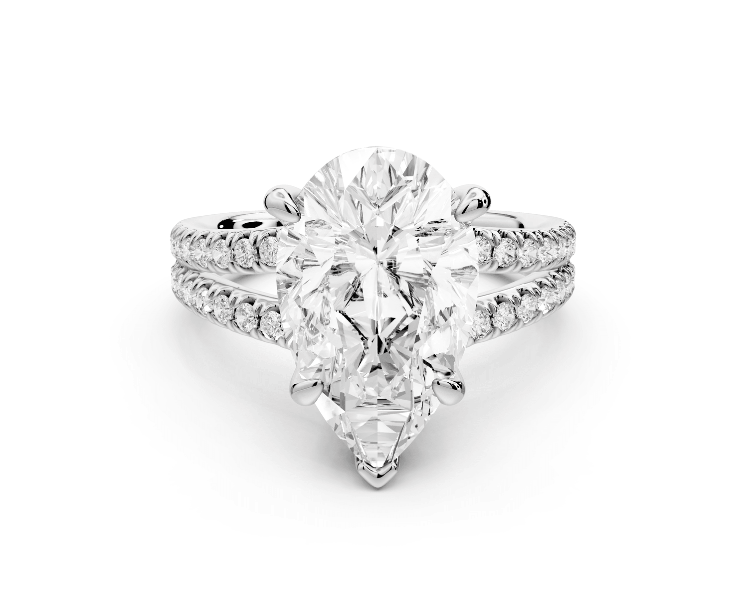Liora - 4ct 18k white gold pear Hidden Halo Micro Pavé Split Shank Engagement Ring - Mr. Alex Jewelry