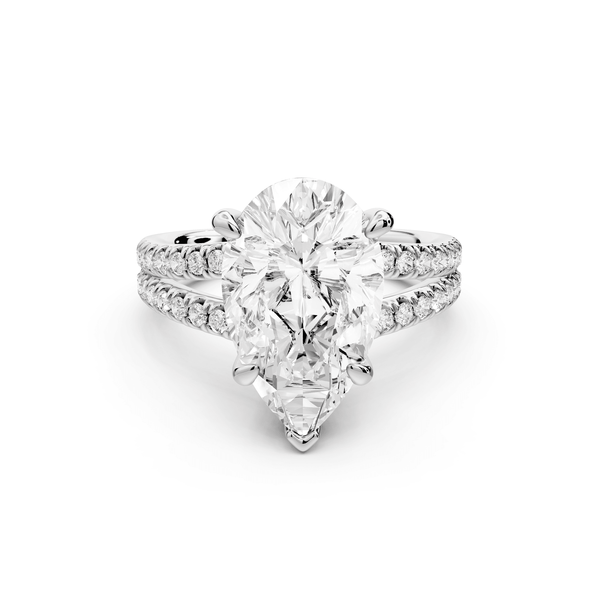 Liora - 4ct 18k white gold pear Hidden Halo Micro Pavé Split Shank Engagement Ring - Mr. Alex Jewelry