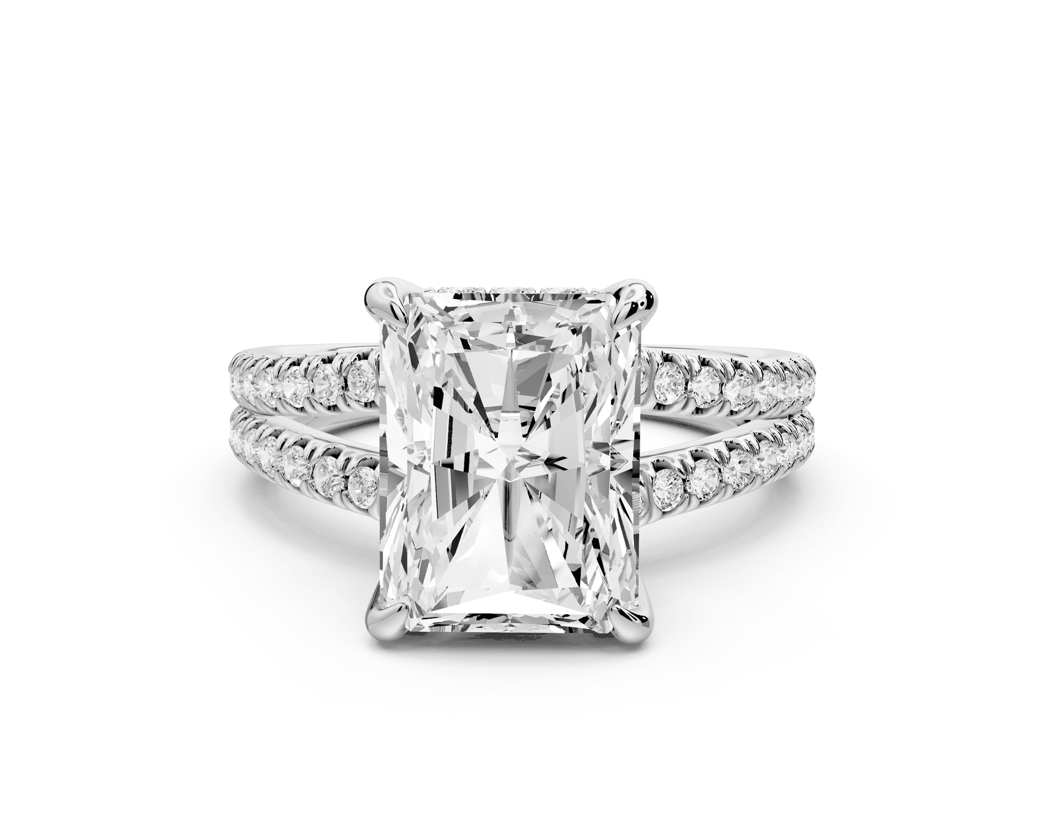 Liora - 4ct 18k white gold radiant Hidden Halo Micro Pavé Split Shank Engagement Ring - Mr. Alex Jewelry