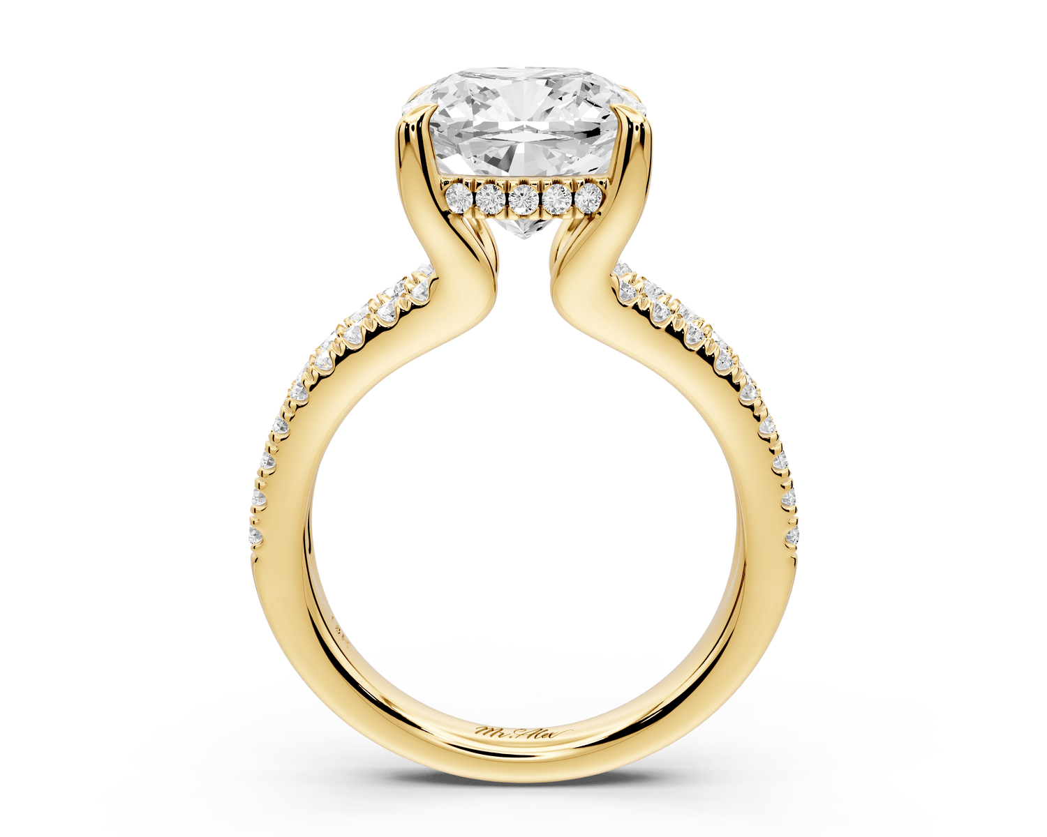 Liora - 4ct 18k yellow gold cushion Hidden Halo Micro Pavé Split Shank Engagement Ring - Mr. Alex Jewelry