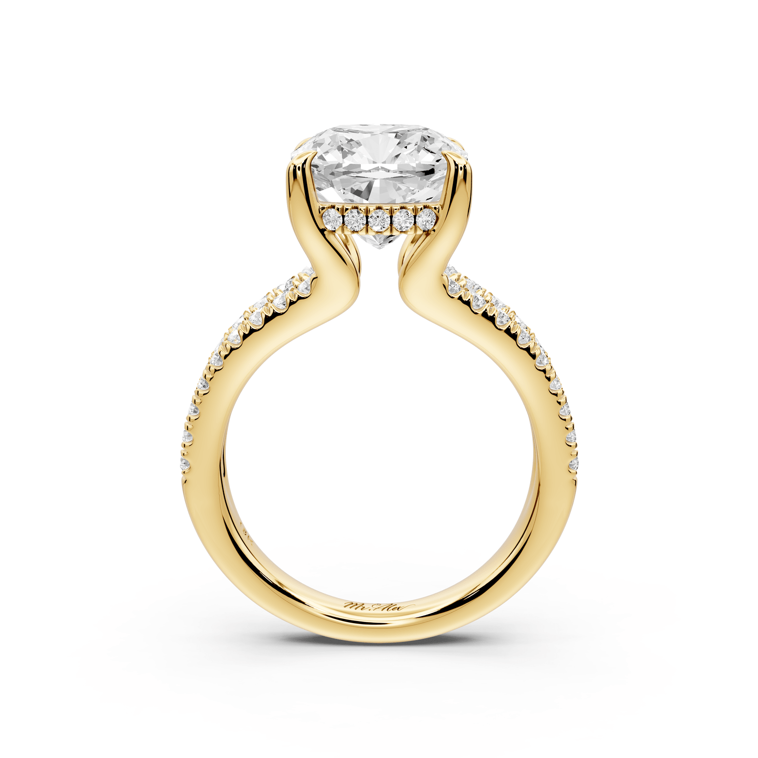 Liora - 4ct 18k yellow gold cushion Hidden Halo Micro Pavé Split Shank Engagement Ring - Mr. Alex Jewelry