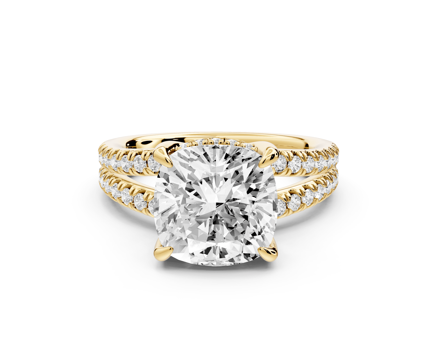 Liora - 4ct 18k yellow gold cushion Hidden Halo Micro Pavé Split Shank Engagement Ring - Mr. Alex Jewelry