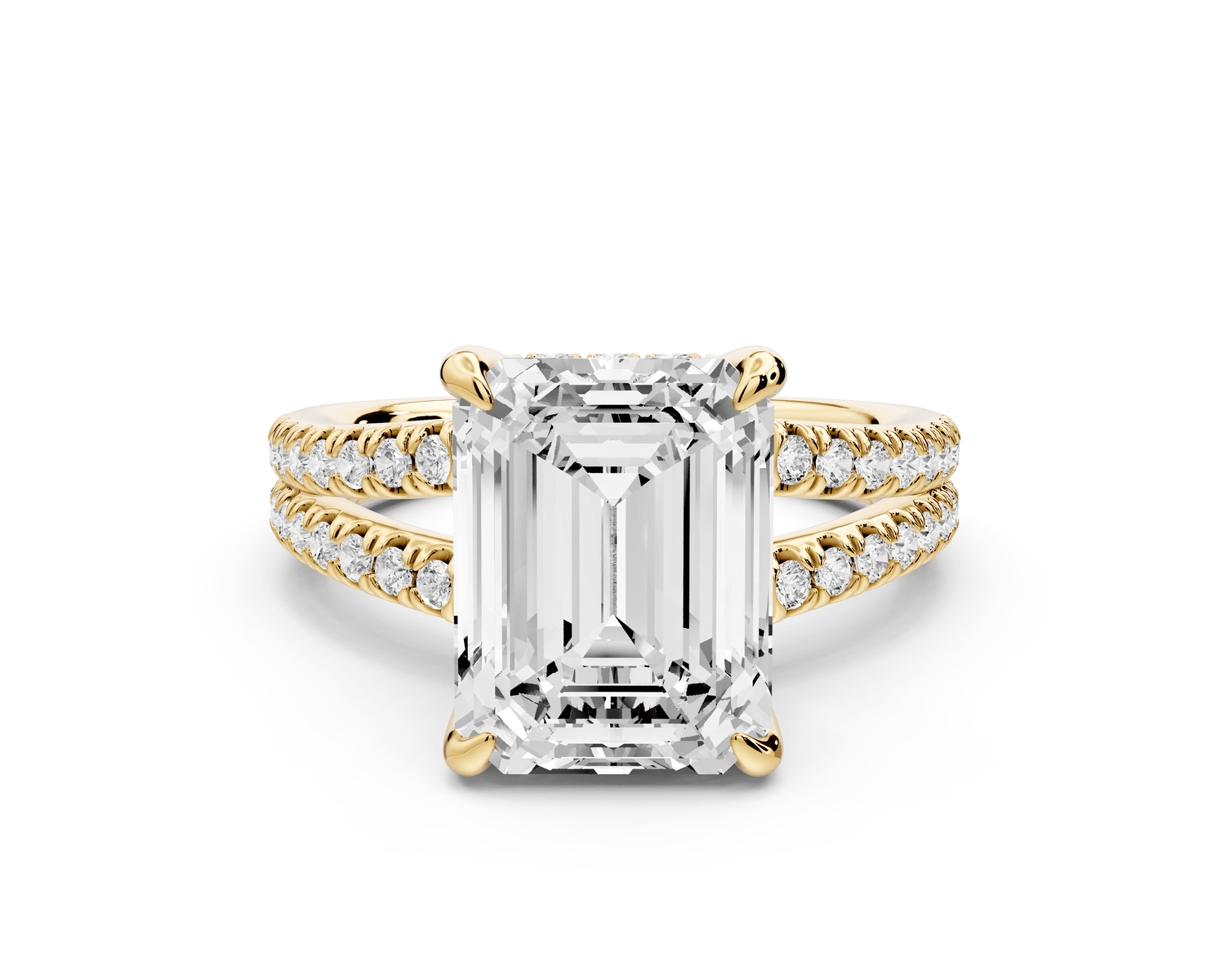 Liora - 4ct 18k yellow gold emerald Hidden Halo Micro Pavé Split Shank Engagement Ring - Mr. Alex Jewelry