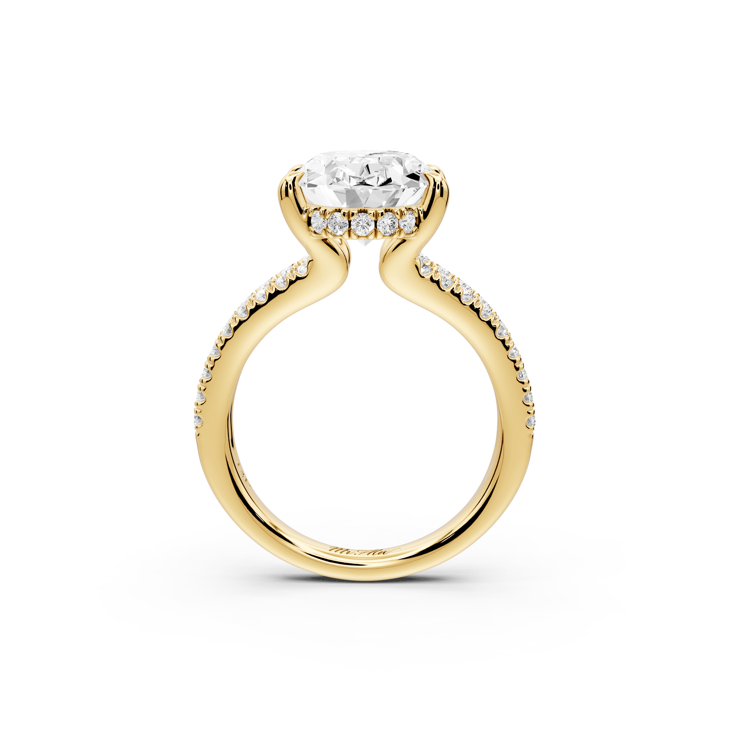 Liora - 4ct 18k yellow gold oval Hidden Halo Micro Pavé Split Shank Engagement Ring - Mr. Alex Jewelry