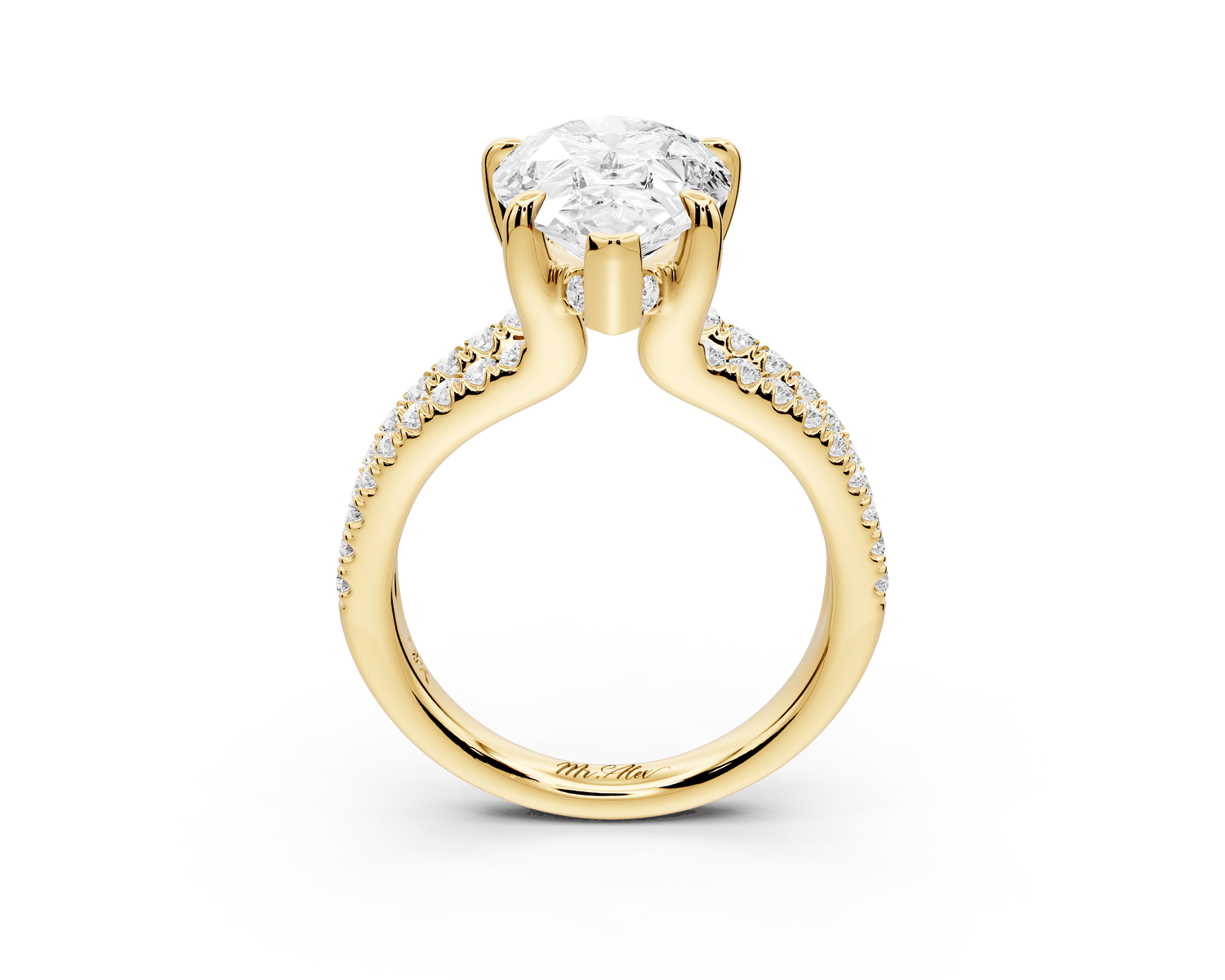Liora - 4ct 18k yellow gold pear Hidden Halo Micro Pavé Split Shank Engagement Ring - Mr. Alex Jewelry
