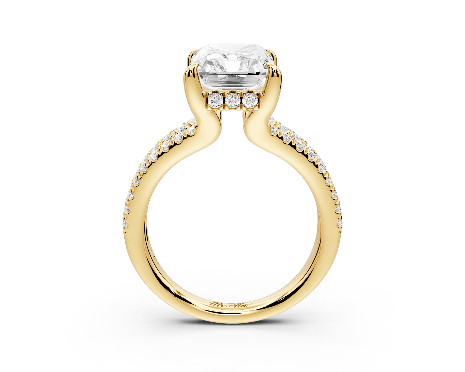 Liora - 4ct 18k yellow gold radiant Hidden Halo Micro Pavé Split Shank Engagement Ring - Mr. Alex Jewelry