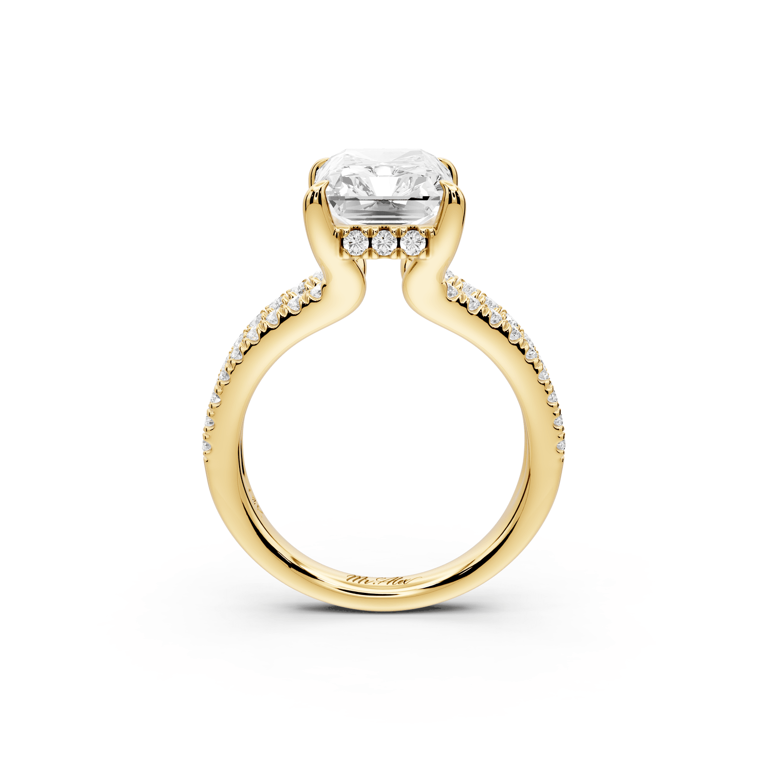 Liora - 4ct 18k yellow gold radiant Hidden Halo Micro Pavé Split Shank Engagement Ring - Mr. Alex Jewelry
