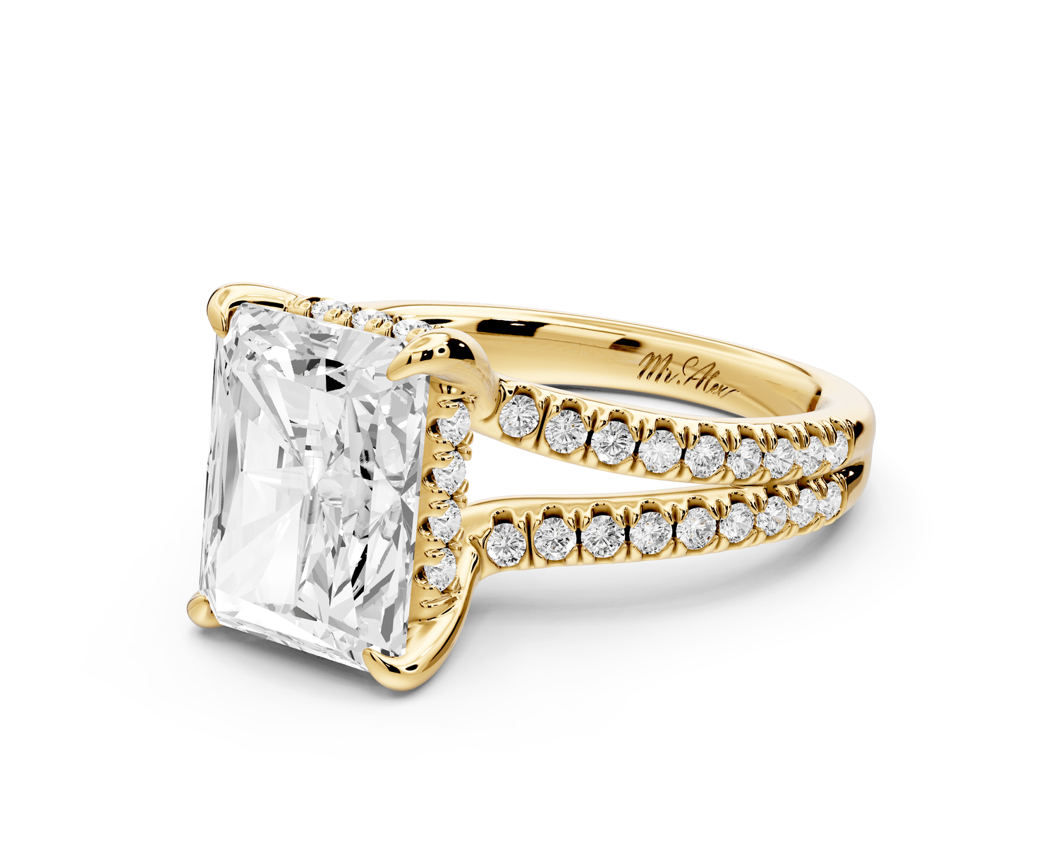 Liora - 4ct 18k yellow gold radiant Hidden Halo Micro Pavé Split Shank Engagement Ring - Mr. Alex Jewelry