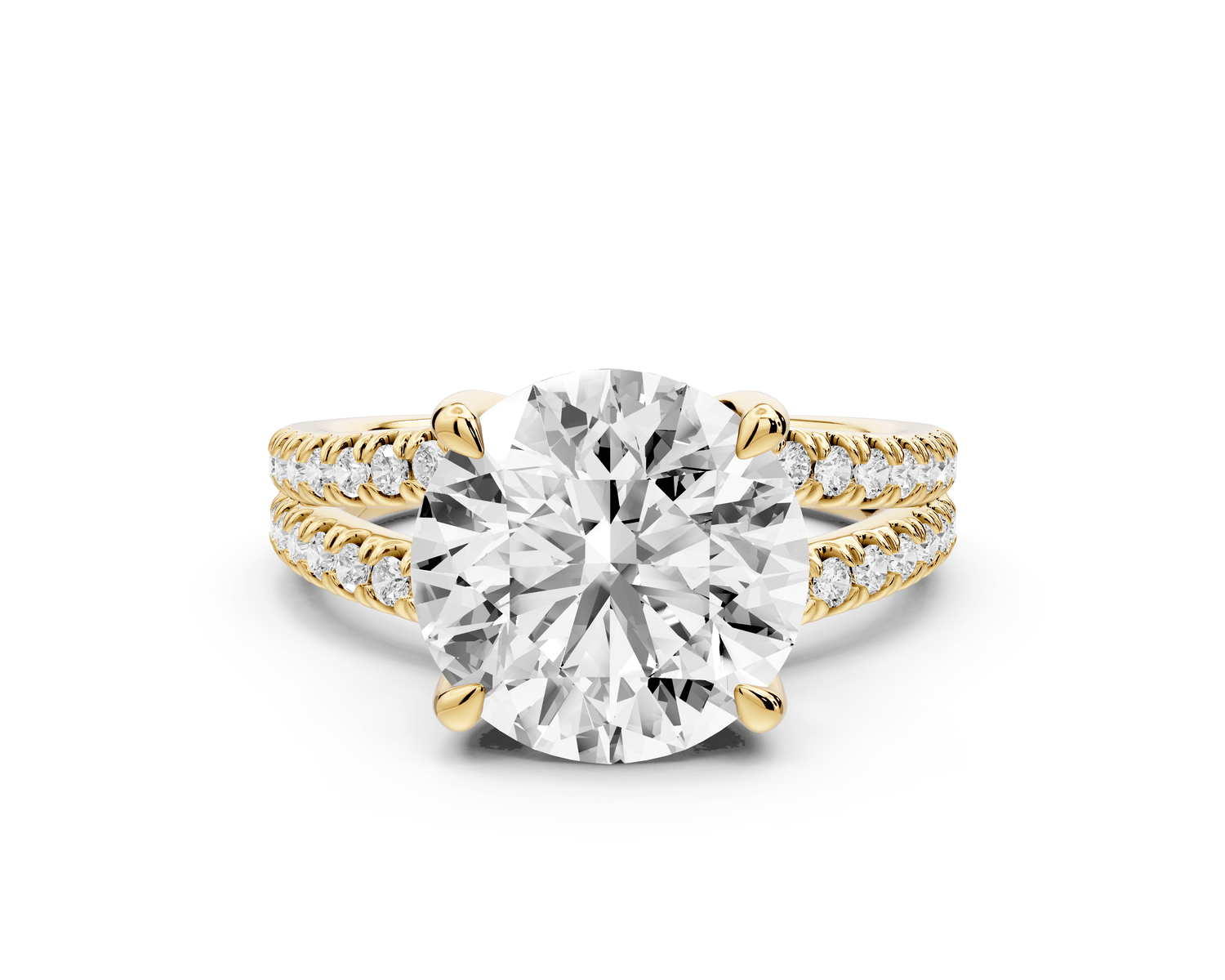 Liora - 4ct 18k yellow gold round Hidden Halo Micro Pavé Split Shank Engagement Ring - Mr. Alex Jewelry