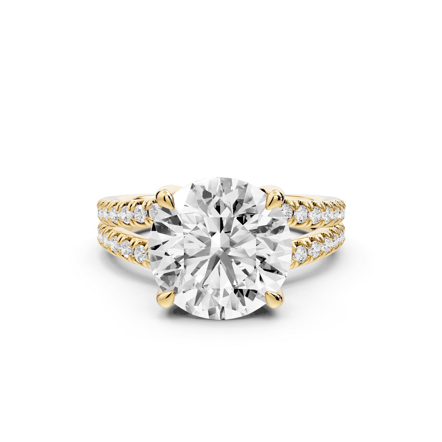 Liora - 4ct 18k yellow gold round Hidden Halo Micro Pavé Split Shank Engagement Ring - Mr. Alex Jewelry