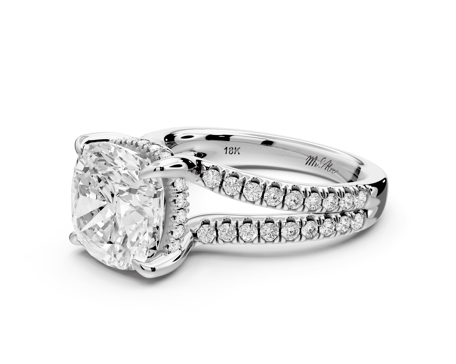 Liora - 4ct platinum cushion Hidden Halo Micro Pavé Split Shank Engagement Ring - Mr. Alex Jewelry