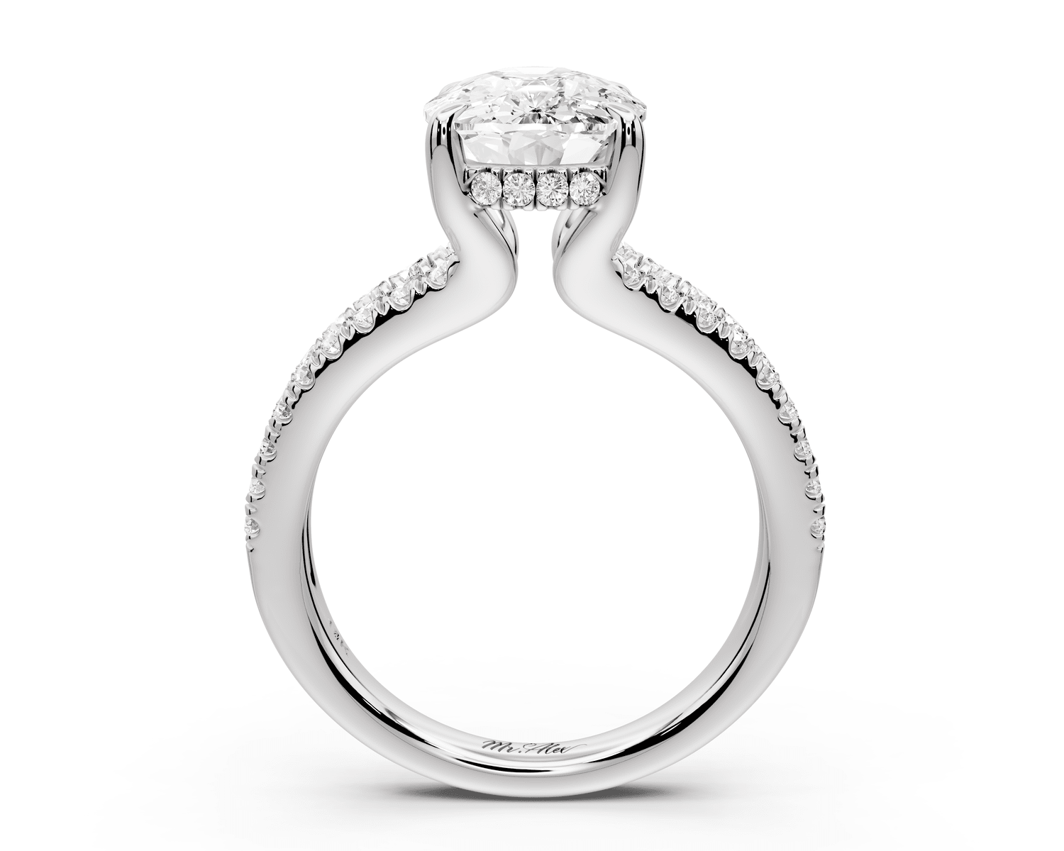 Liora - 4ct platinum ecushion Hidden Halo Micro Pavé Split Shank Engagement Ring - Mr. Alex Jewelry