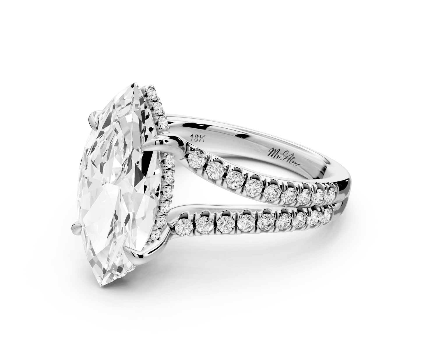Liora - 4ct platinum marquise Hidden Halo Micro Pavé Split Shank Engagement Ring - Mr. Alex Jewelry