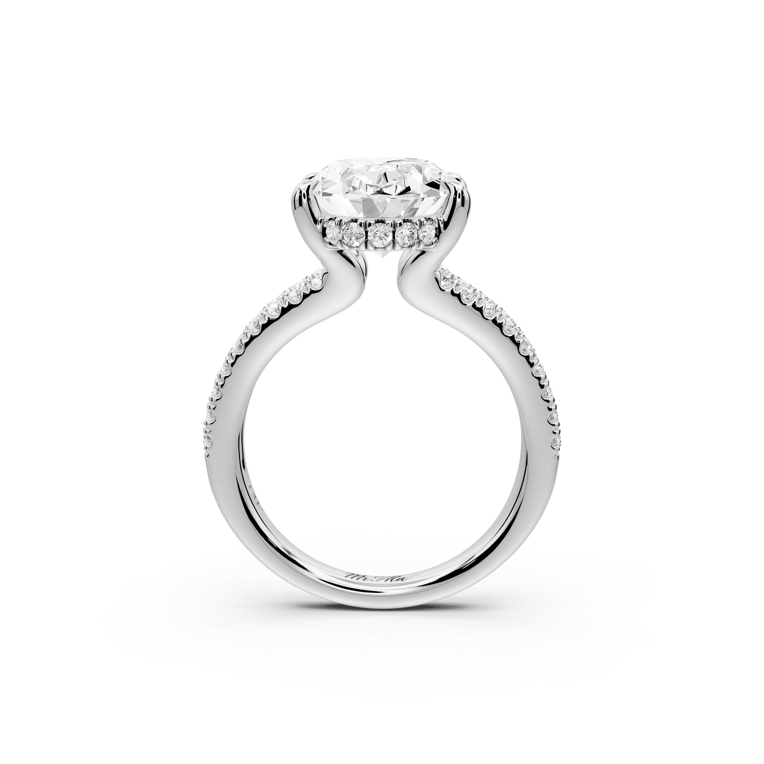 Liora - 4ct platinum oval Hidden Halo Micro Pavé Split Shank Engagement Ring - Mr. Alex Jewelry