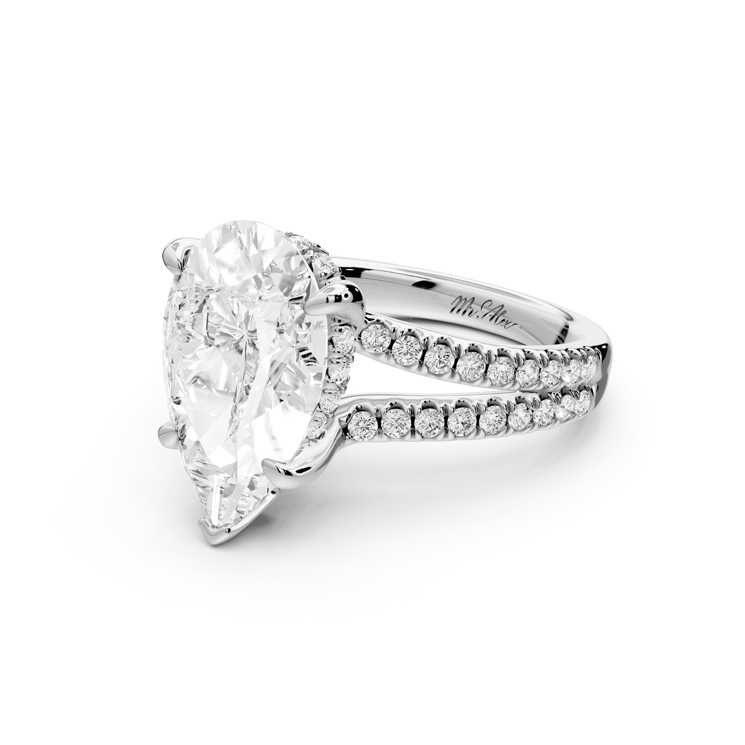 Liora - 4ct platinum pear Hidden Halo Micro Pavé Split Shank Engagement Ring - Mr. Alex Jewelry