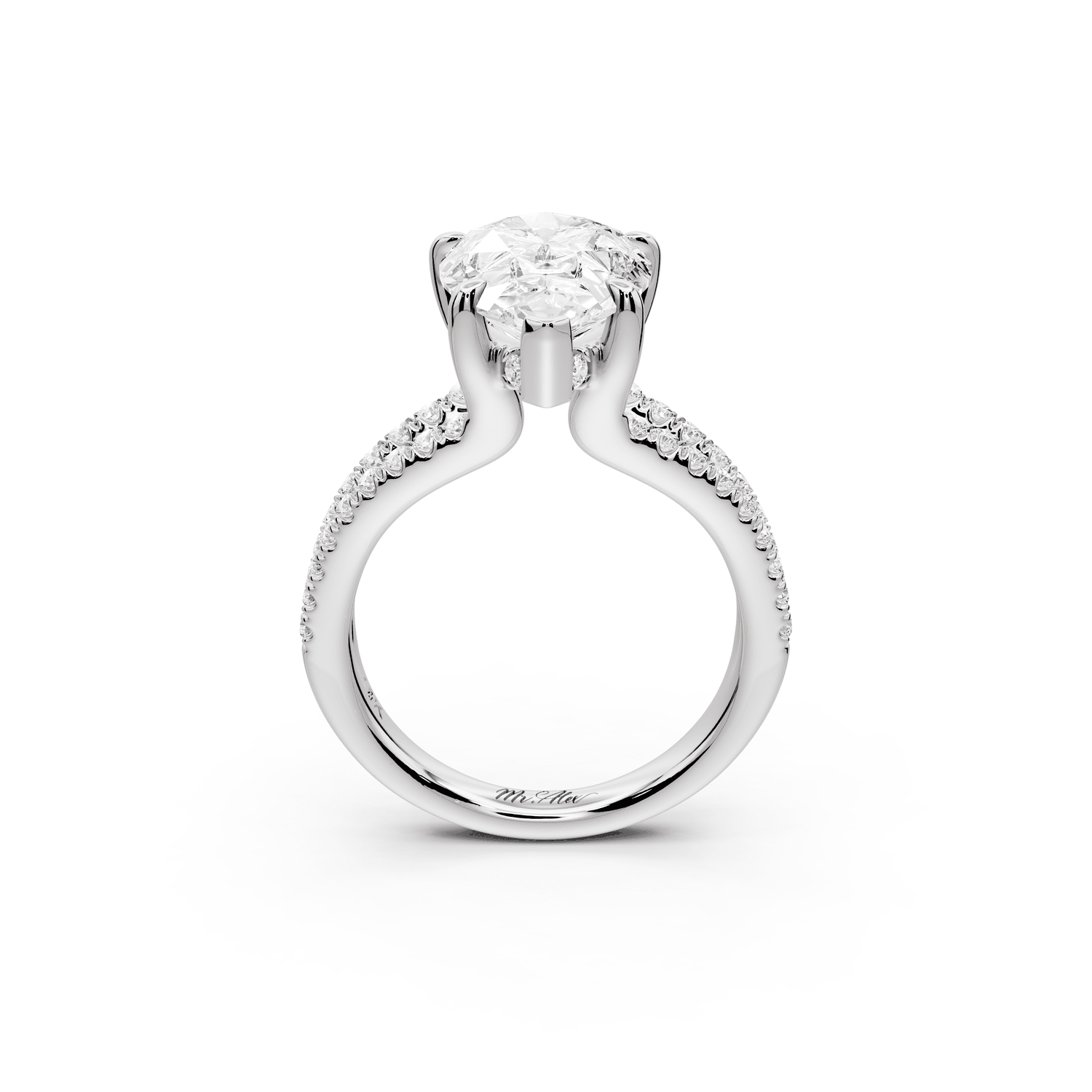 Liora - 4ct platinum pear Hidden Halo Micro Pavé Split Shank Engagement Ring - Mr. Alex Jewelry