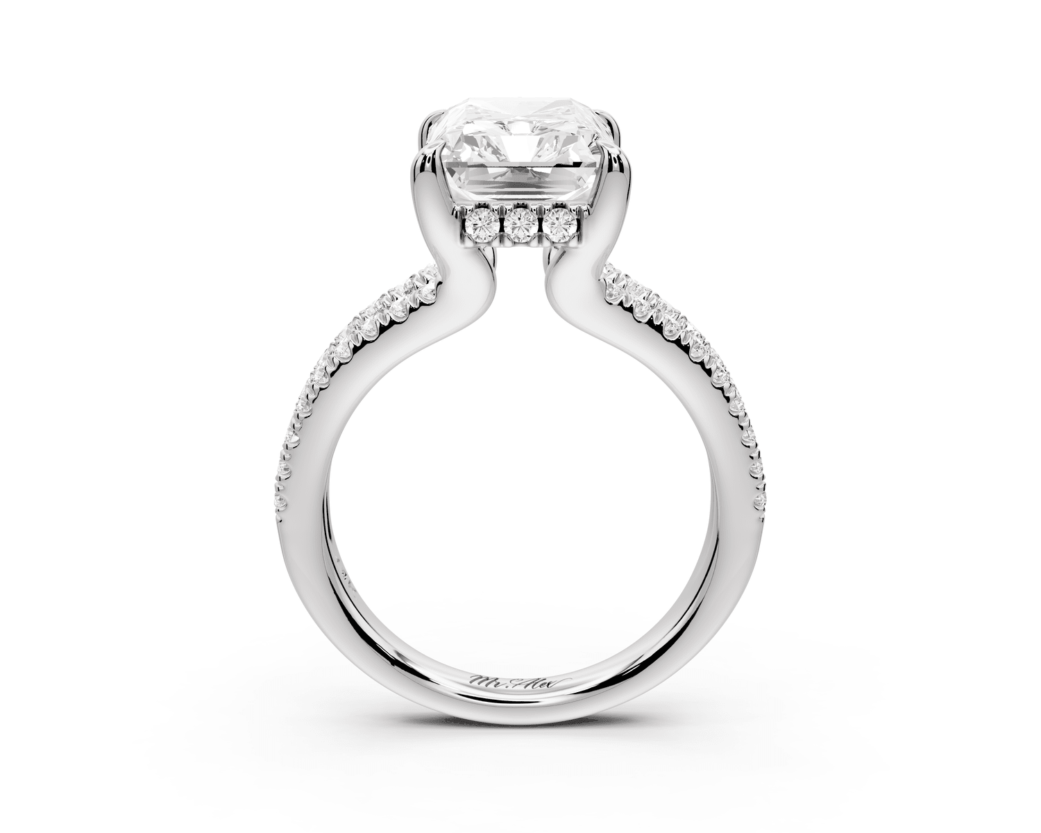 Liora - 4ct platinum radiant Hidden Halo Micro Pavé Split Shank Engagement Ring - Mr. Alex Jewelry
