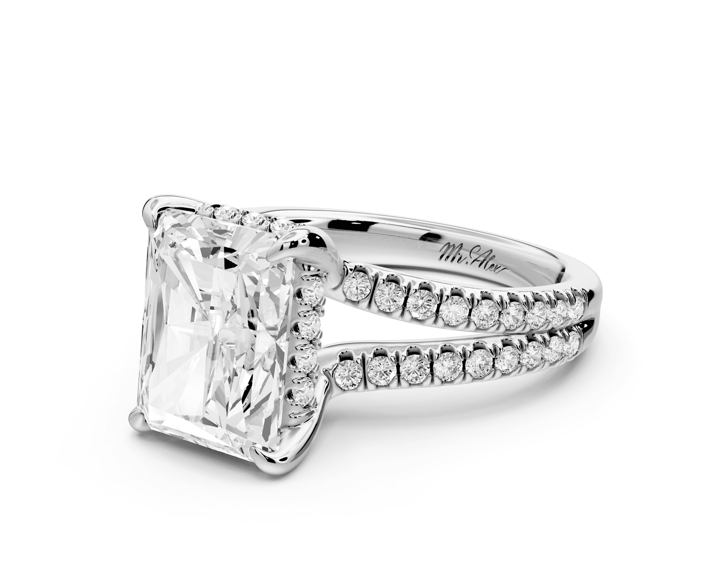 Liora - 4ct platinum radiant Hidden Halo Micro Pavé Split Shank Engagement Ring - Mr. Alex Jewelry