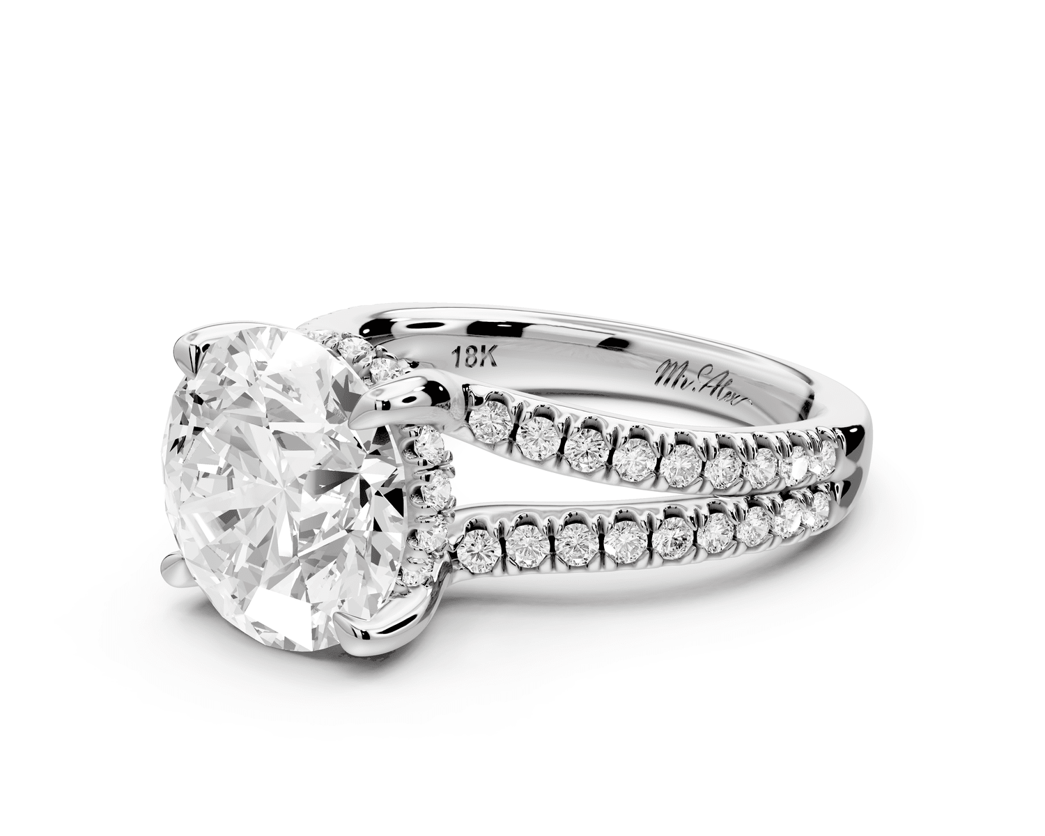 Liora - 4ct platinum round Hidden Halo Micro Pavé Split Shank Engagement Ring - Mr. Alex Jewelry