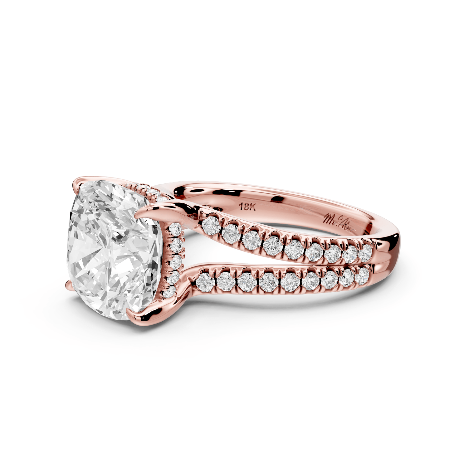 Liora - 5ct 14k rose gold cushion Hidden Halo Micro Pavé Split Shank Engagement Ring - Mr. Alex Jewelry