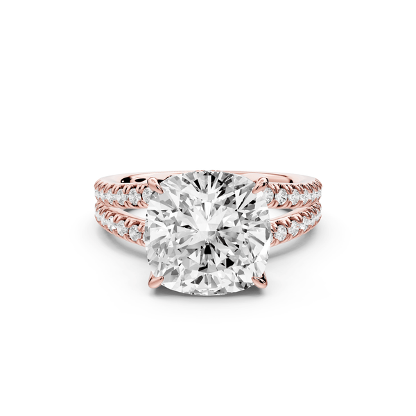 Liora - 5ct 14k rose gold cushion Hidden Halo Micro Pavé Split Shank Engagement Ring - Mr. Alex Jewelry