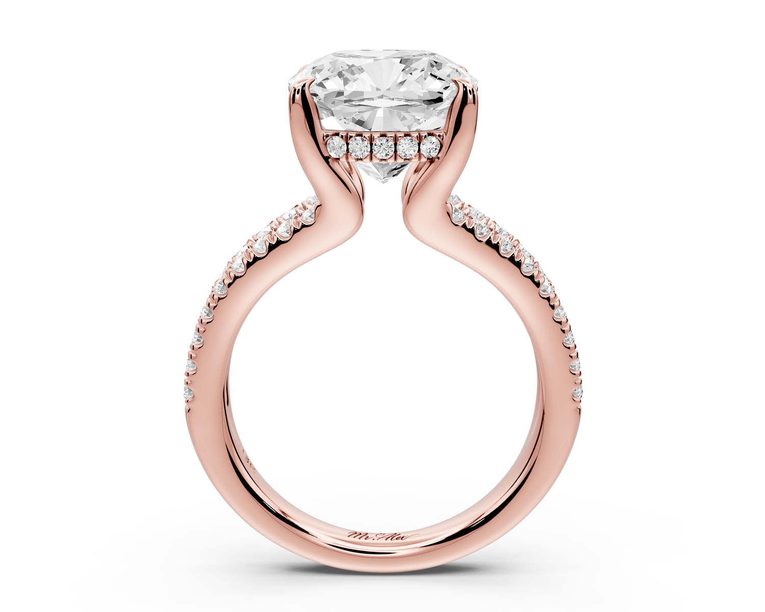 Liora - 5ct 14k rose gold cushion Hidden Halo Micro Pavé Split Shank Engagement Ring - Mr. Alex Jewelry