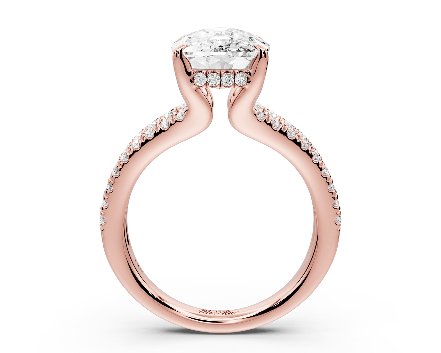 Liora - 5ct 14k rose gold ecushion Hidden Halo Micro Pavé Split Shank Engagement Ring - Mr. Alex Jewelry