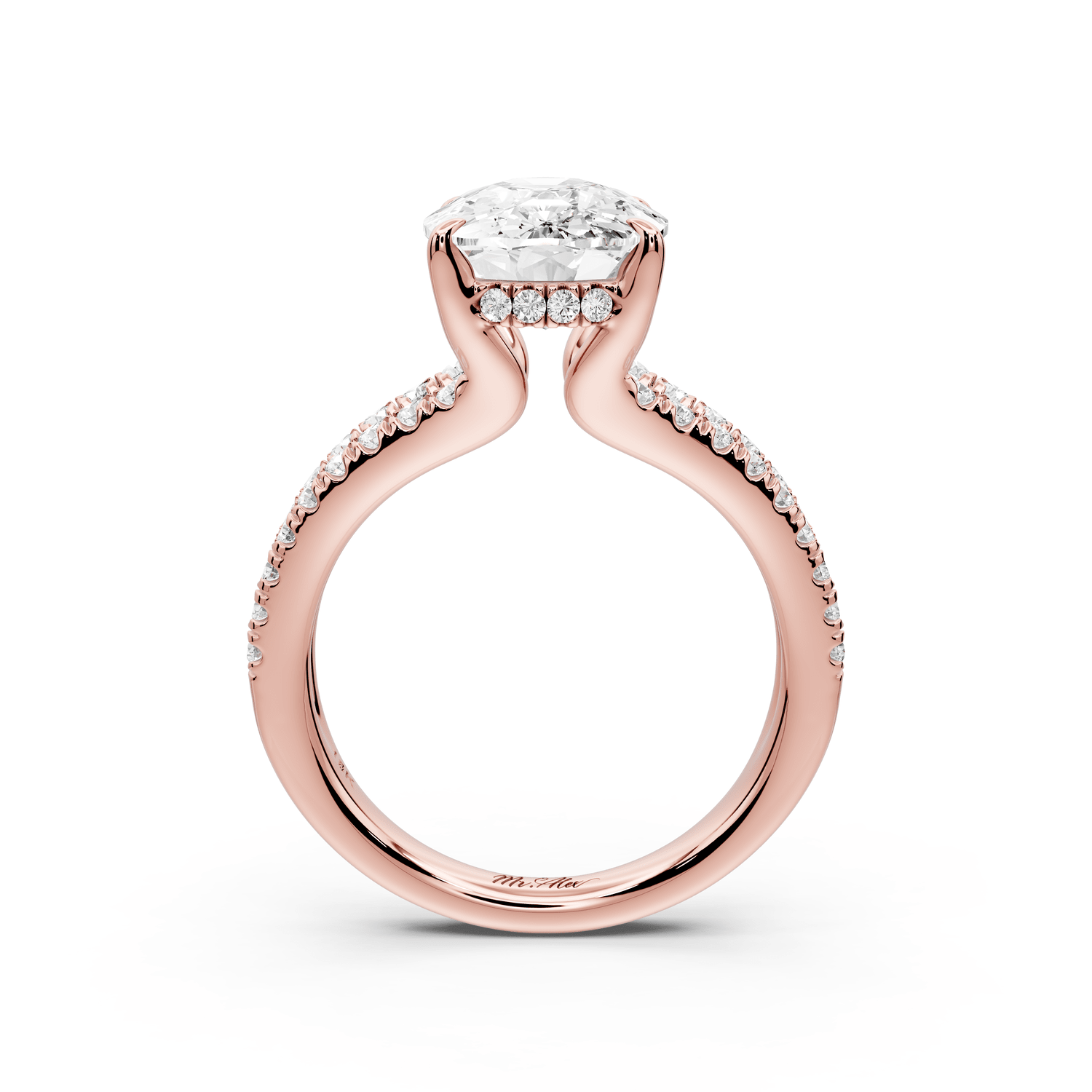 Liora - 5ct 14k rose gold ecushion Hidden Halo Micro Pavé Split Shank Engagement Ring - Mr. Alex Jewelry