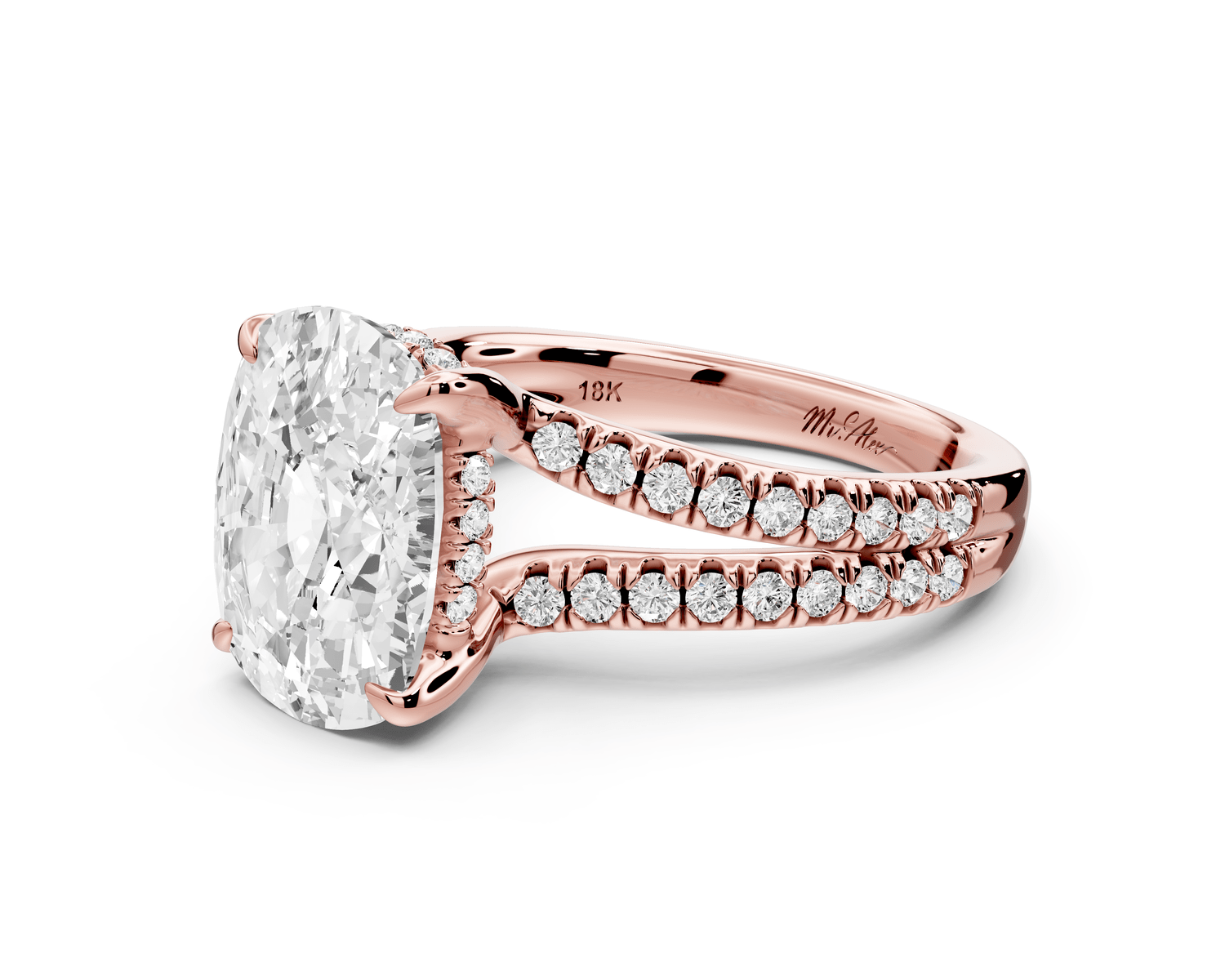 Liora - 5ct 14k rose gold ecushion Hidden Halo Micro Pavé Split Shank Engagement Ring - Mr. Alex Jewelry
