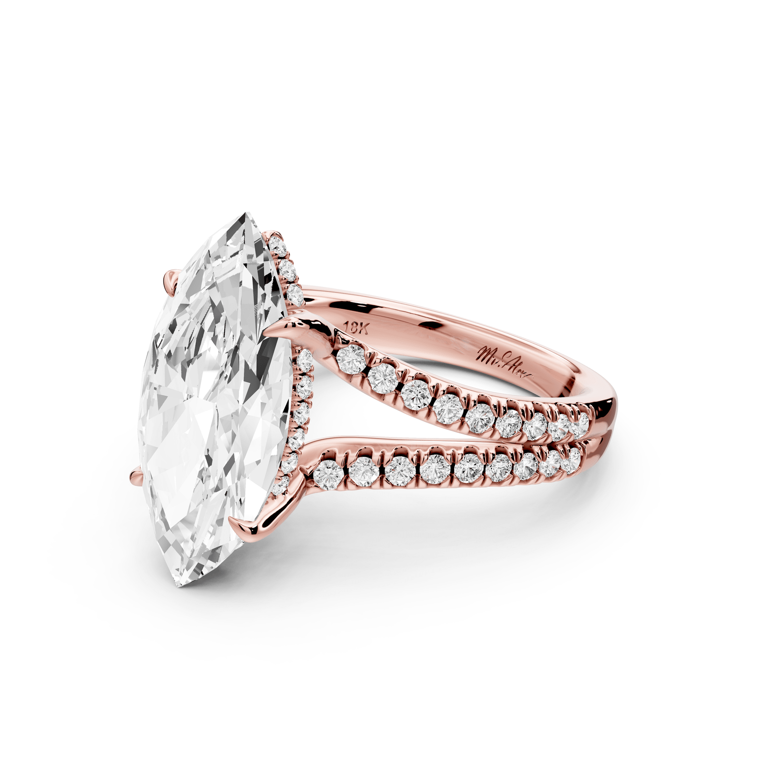 Liora - 5ct 14k rose gold marquise Hidden Halo Micro Pavé Split Shank Engagement Ring - Mr. Alex Jewelry