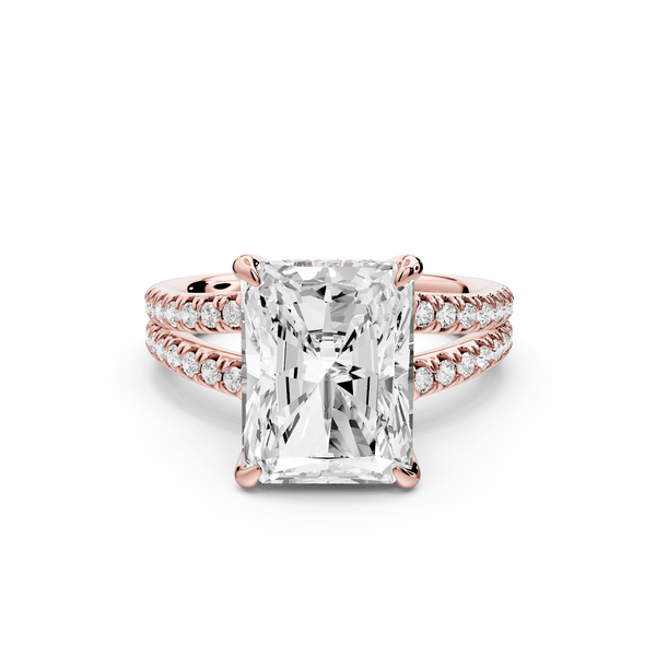Liora - 5ct 14k rose gold radiant Hidden Halo Micro Pavé Split Shank Engagement Ring - Mr. Alex Jewelry